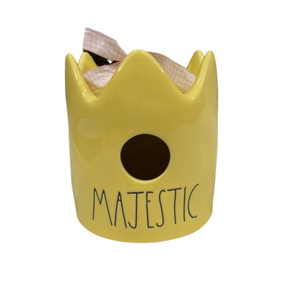 New Rae Dunn Yellow & Pink ''Majestic'' Crown Bird House - Picture 1 of 3
